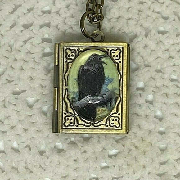 Christmas Steampunk Gothic Raven Crow Black Rockabilly Necklace Locket - Picture 2 of 10